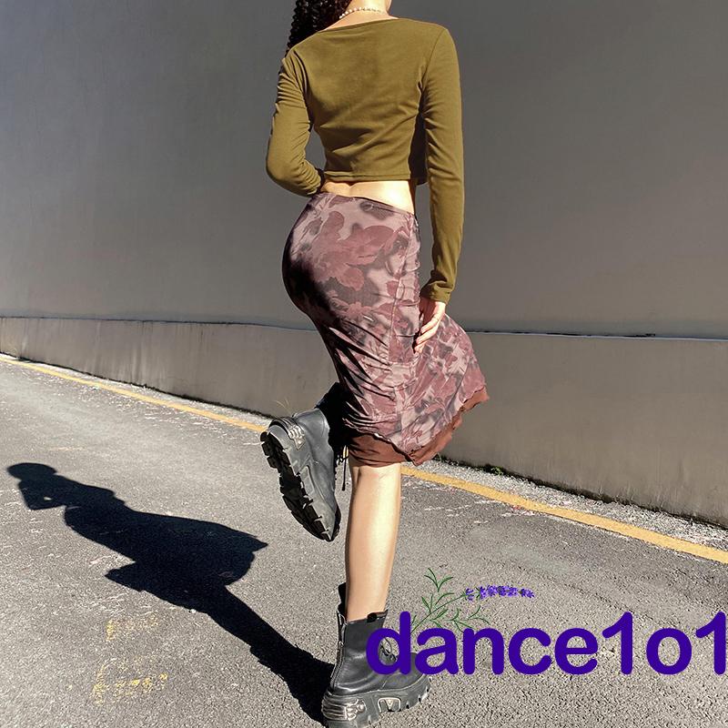 Áo croptop tay dài cổ tròn in họa tiết hoa xinh xắn cho nữ