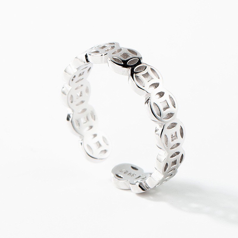 Nhẫn bạc TLEE bạc kim tiền mở trơn tài lộc TleeJewelry A0338