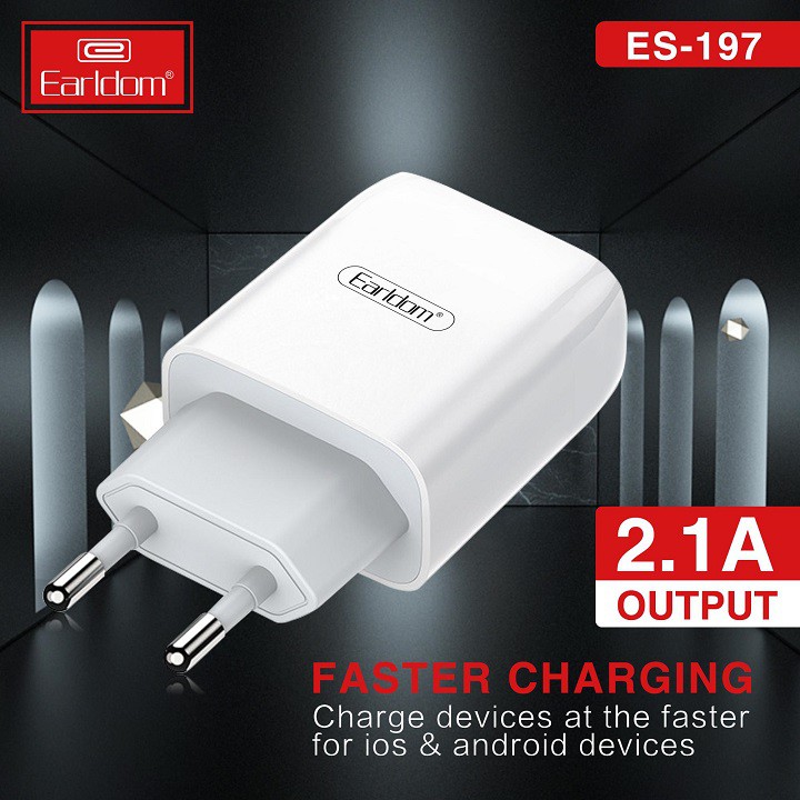 Bộ sạc cáp nhanh Earldom ES197 Chính Hãng 1 ổ cắm USB dành cho Iphone Samsung Ipad - BH 1 Năm