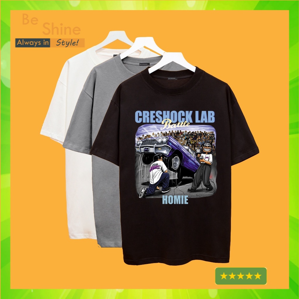 Áo Thun Creshock Lab Thợ Sửa Xe Ô Tô , Áo Phông Unisex Form Rộng Chất Vải Cotton Thời Trang Nam Nữ