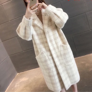 Áo khoác len lông dạ dáng lỡ kẻ caro cực kì dày dặn và ấm áp, phong cách Hàn Quốc