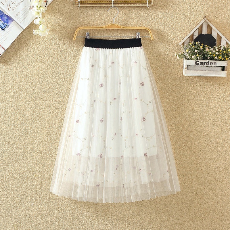 Chân Váy Midi Lưng Cao Phối Lưới Thời Trang Mùa Hè Cho Nữ