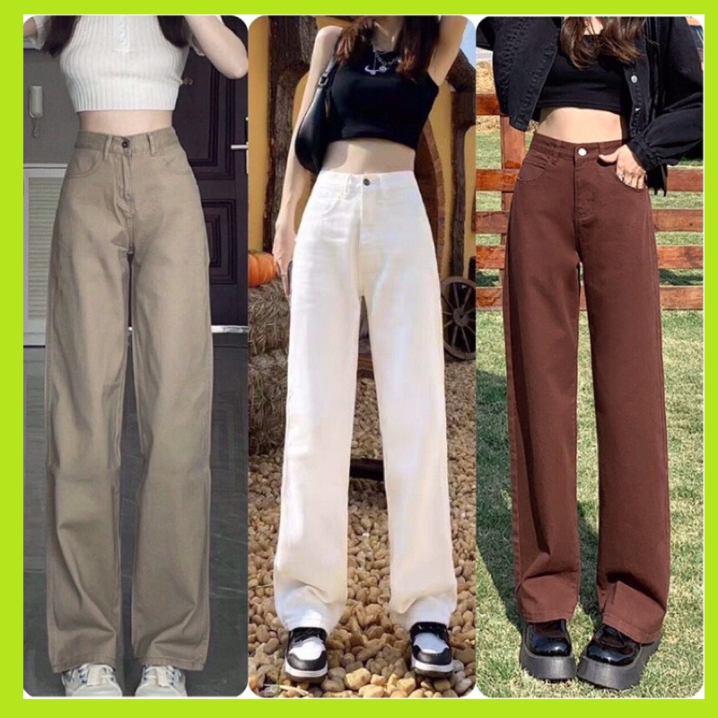 Quần jean bò ống suông rộng nữ đẹp lưng cao vải dày đẹp cao cấp Hot 2021