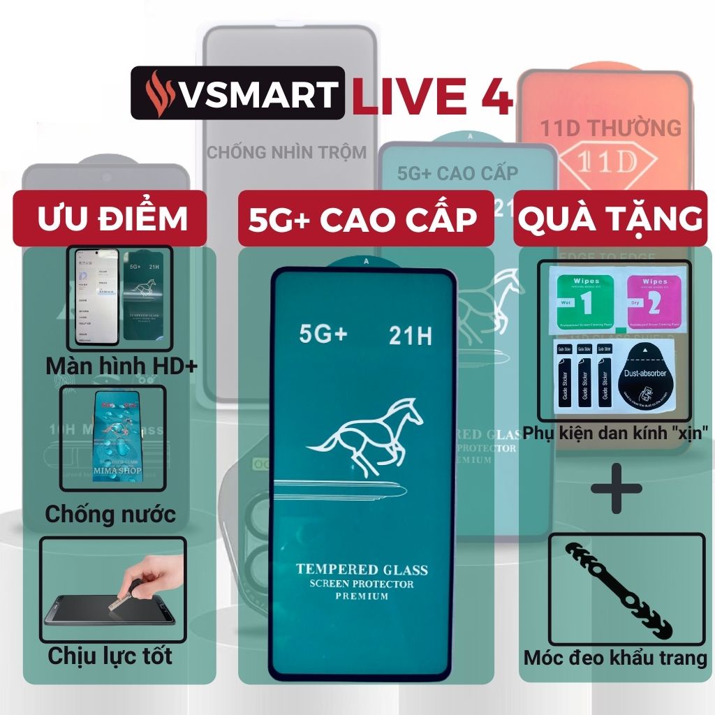 Kính cường lực Vsmart Live 4 Full màn hình cao cấp 🎁Quà Tặng 🎁 Lướt siêu mượt Độ trong suốt cao Rõ nét - Độ cứng 21H