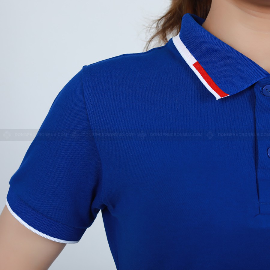 Áo Thun PoLo Đồng Phục Xanh Dương Phối Cổ Viền Nhỏ Thời Trang Bao Đẹp MIỄN PHÍ IN LOGO- Đồng Phục Bốn Mùa