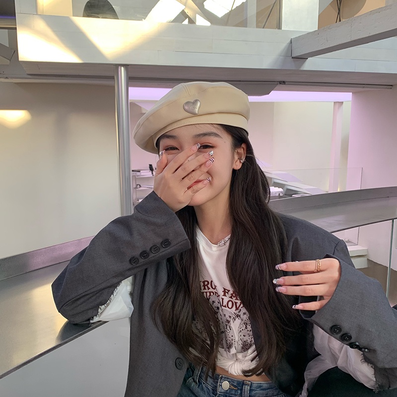 Mũ beret MG STUDIO trang trí khóa hình trái tim thời trang