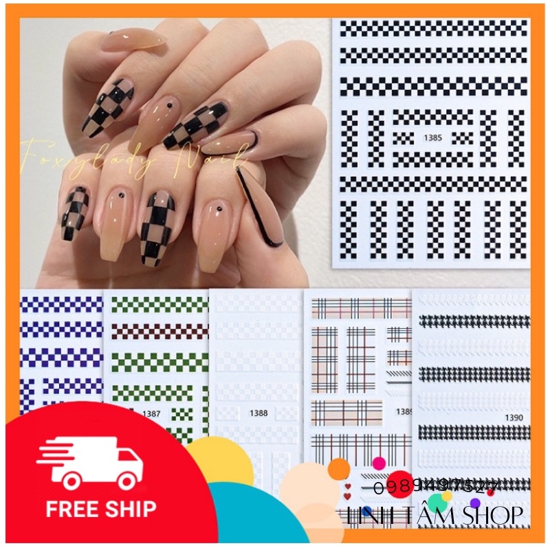 Stick trang trí móng,sticker kẻ ô vuông mới hót hít