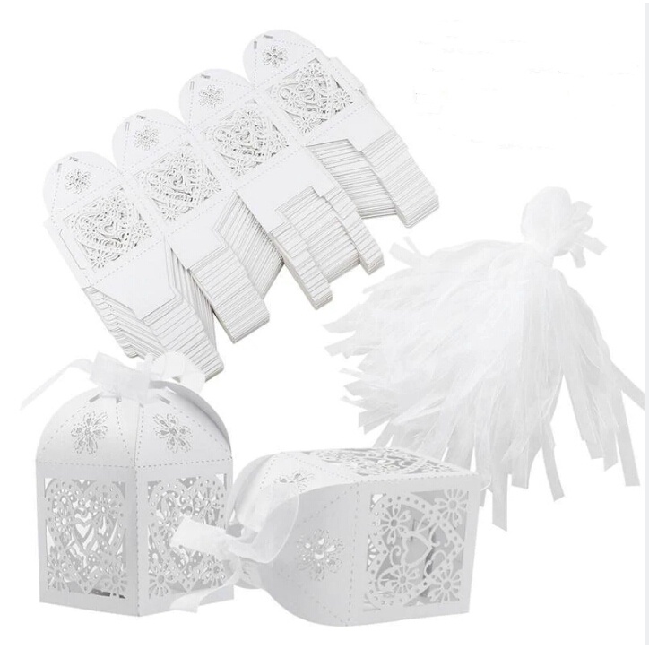 Set 10 Hộp Giấy Đựng Kẹo Hình Trái Tim Rỗng Có Dây Ruy Băng Trang Trí Tiệc Cưới
