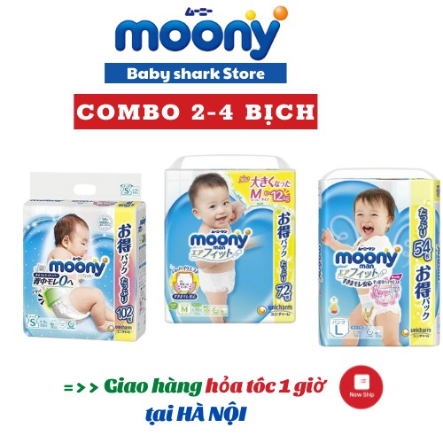 Tã/ Bỉm Moony xanh Jumbo siêu cộng miếng NB111/S102/M dán 78/ M quần 70/ Lboy 54/ Lgirl 54/  XL boy-girl 46