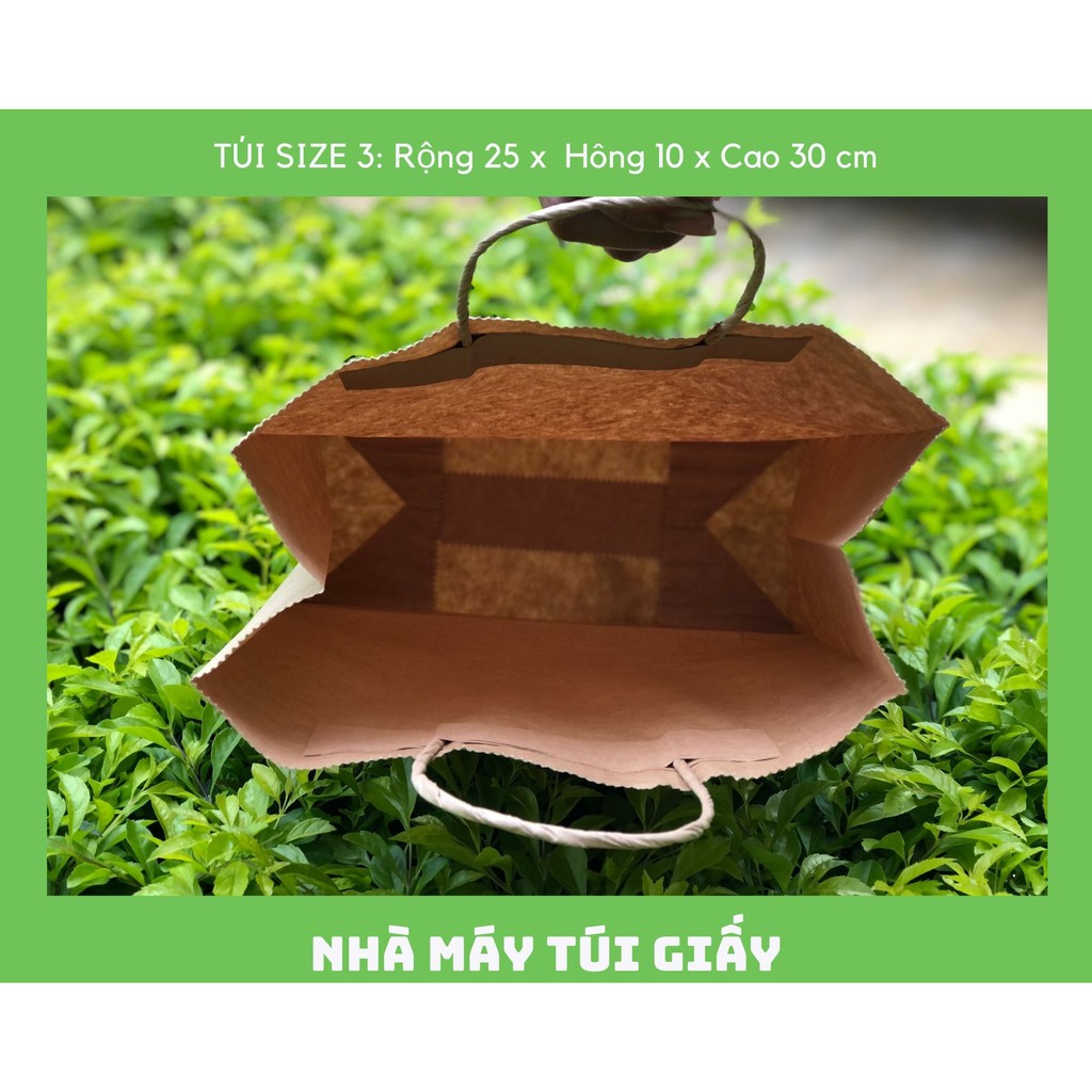 100 Chiếc TÚI GIẤY XI MĂNG KRAFT MÀU NÂU Size 3: 25x10x30 cm CÓ QUAI