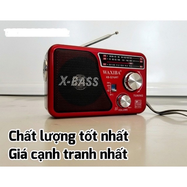 Đài Radio FM  WAXIBA  XB 521URT- có hỗ trợ thẻ nhớ và USB-đèn pin Siêu sáng-BH 6Tháng
