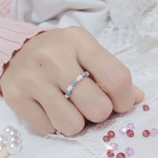 Nhẫn nữ hạt cườm thủy tinh phong cách Hàn