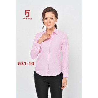 Áo sơmi thái hoà sọc hồng