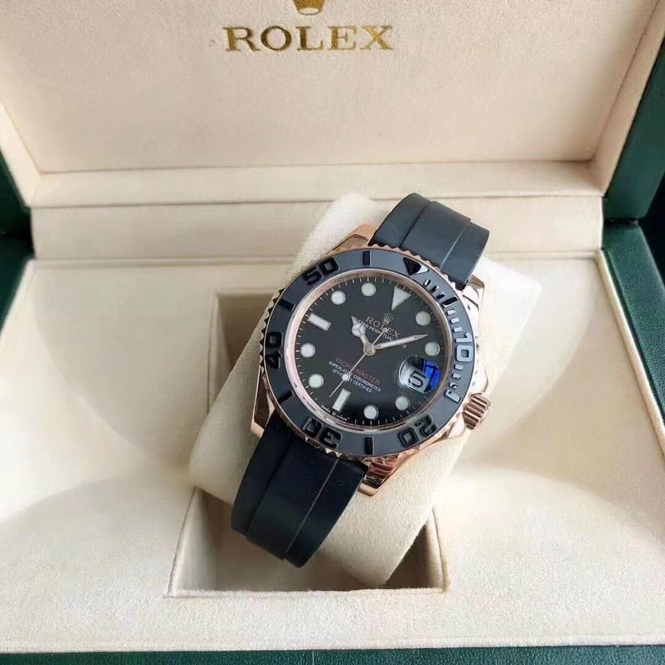 Đồng hồ Nam Rolex tọa độ dây cao su máy nhật dòng cơ Automatic size 40mm đen vỏ vàng hồng