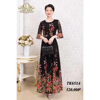 Đầm maxi ren lưới tay loe Ladyshop đầm trung niên TK653