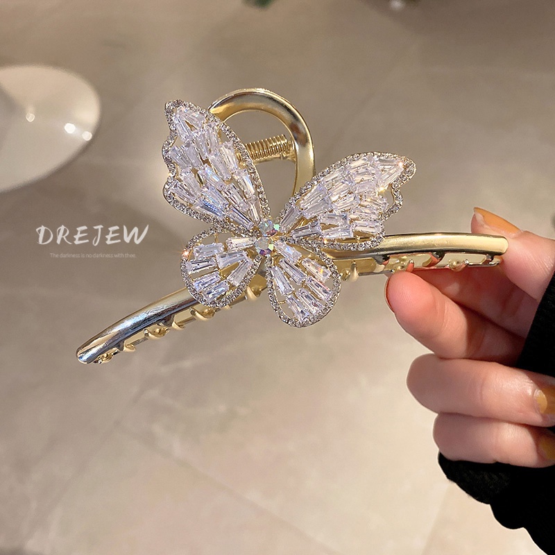 DREJEW Kẹp Tóc Hình Bướm Lưng Đính Đá Zircon Kiểu Dáng Ngọt Ngào Hợp Thời Trang