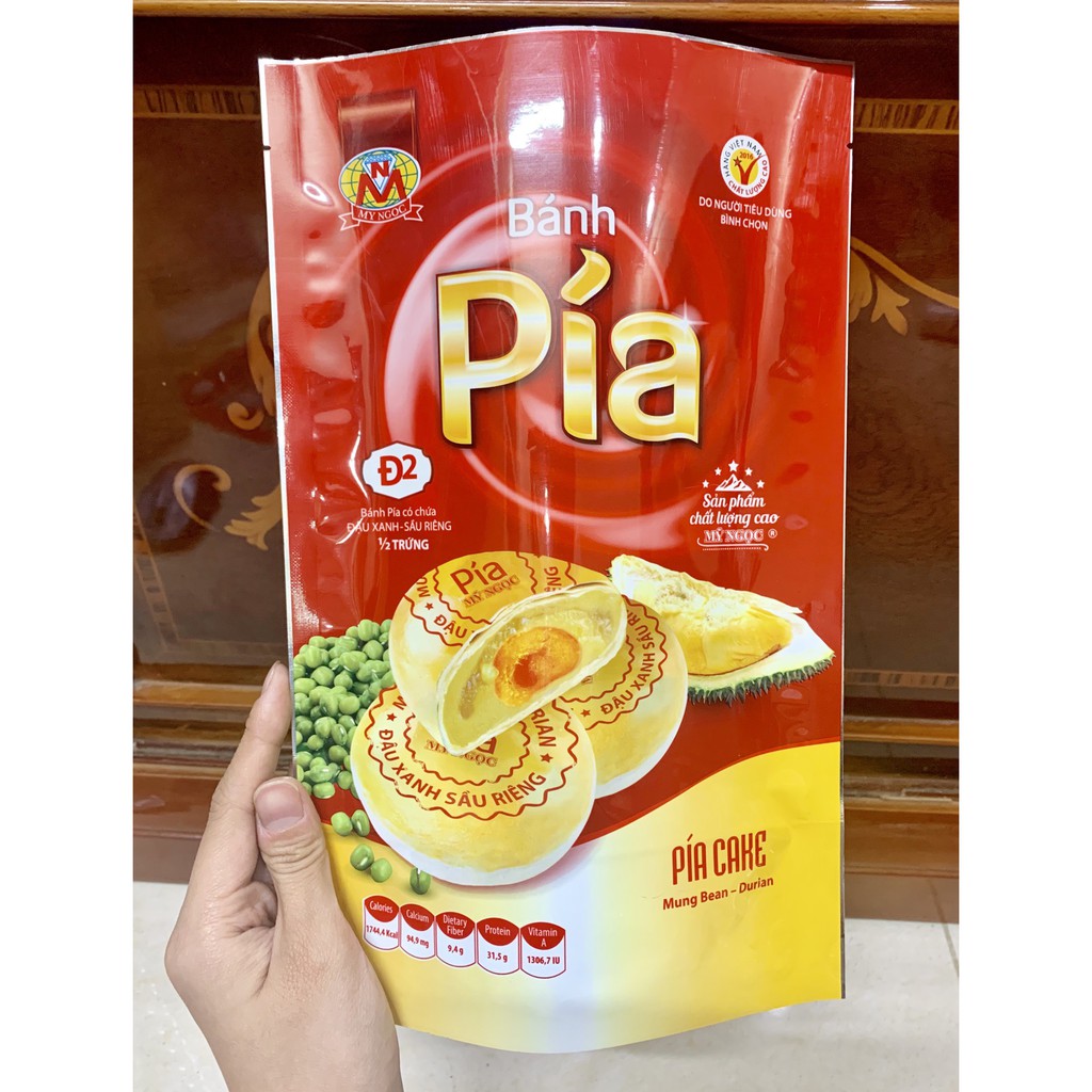 MỸ NGỌC _ 400g Bánh pía Đ2 ĐẬU XANH, SẦU RIÊNG, 1/2 TRỨNG MUỐI - Pia Cake Đ2 400g