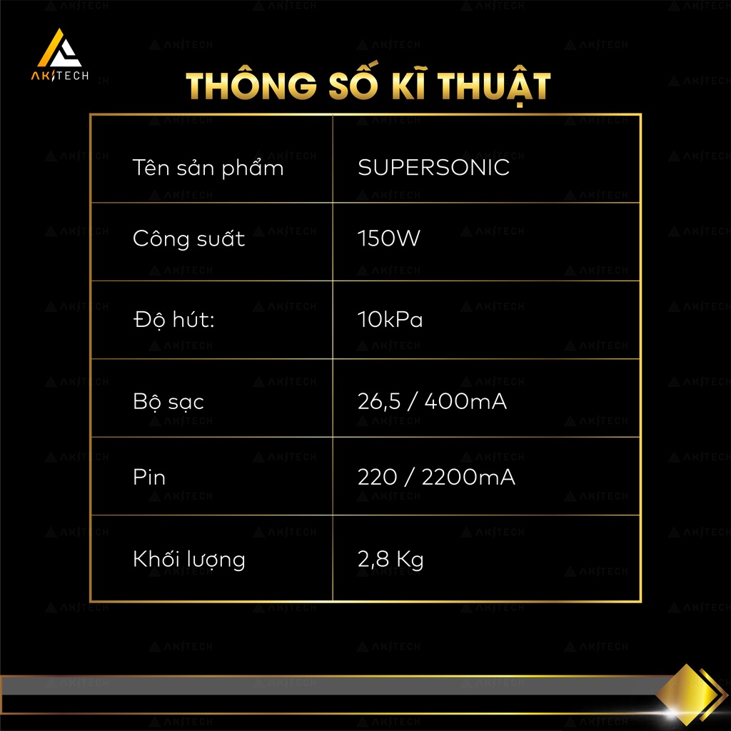 Máy hút bụi cầm tay không dây AKI SUPERSONIC hút giường đệm sofa ô tô, Robot hút bụi lau nhà lực hút 10000PA