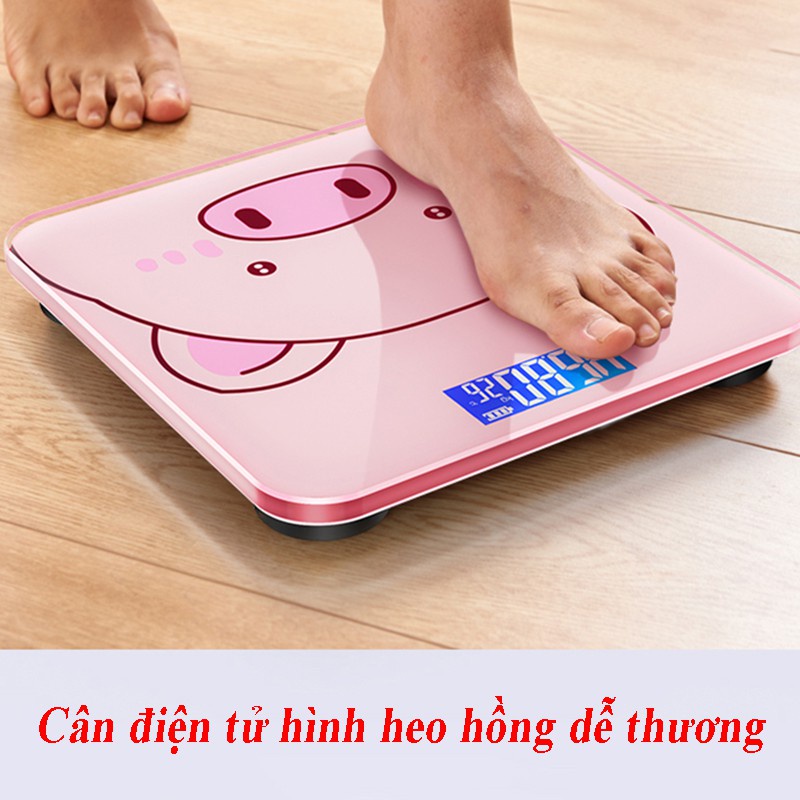 Cân sức khỏe điện tử hình chú heo màu hồng cute thay pin cân sức khỏe gia đình