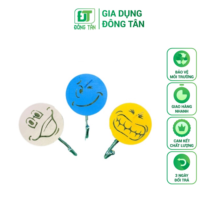 Combo 6 Móc Dán Tường Bằng Gỗ Mặt Cười Ngộ Nghĩnh Móc Treo Bằng Inox Có Sẵn Đinh Thép Màu Ngẫu Nhiên