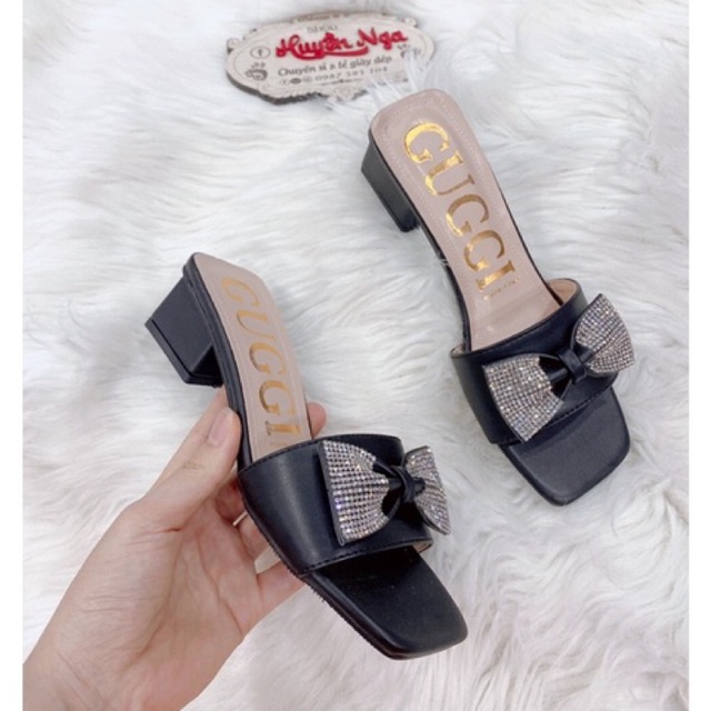 dép cao gót cao 4phân 2 kiểu hoa gắn đá