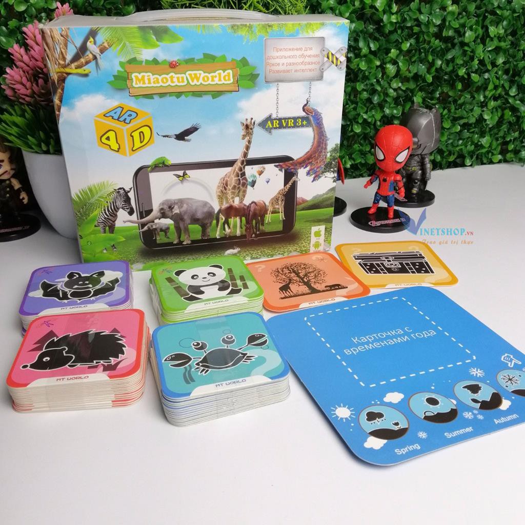 Bộ thẻ học thông minh animal 4D Miaotu world 61 thẻ chính kèm 3 thẻ phụ Gồm 15 ngôn ngữ Hàng thẻ xịn