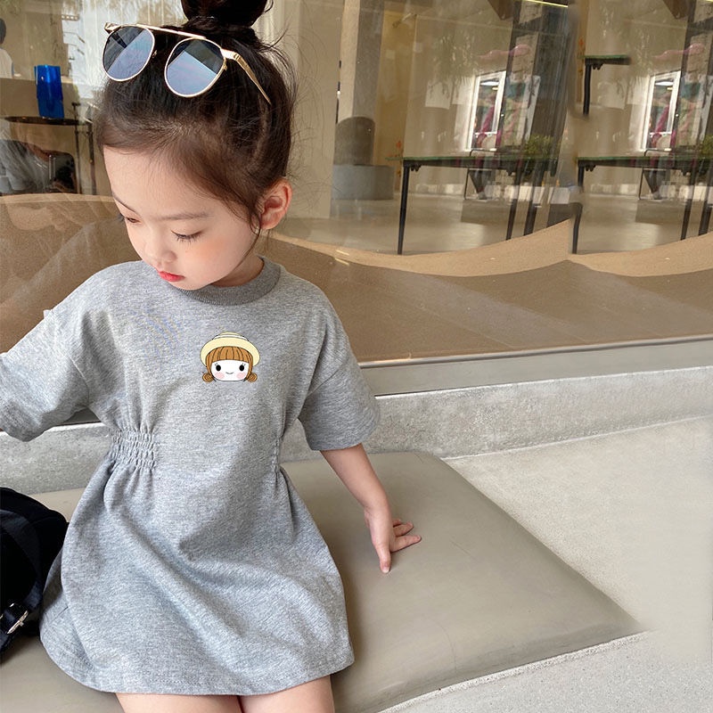 Đầm Thun Dài Vừa Vặn Tay Ngắn Thoải Mái Phong Cách Hàn Quốc Cho Bé Gái