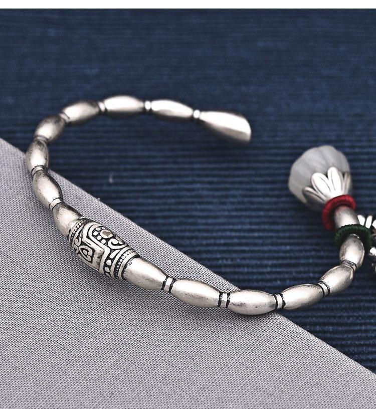 Love❤jewellery,Natural Hetian Jade Lotus Root Bracelet, S925 Silver, Adjustable, Retro Style Carved Bracelet