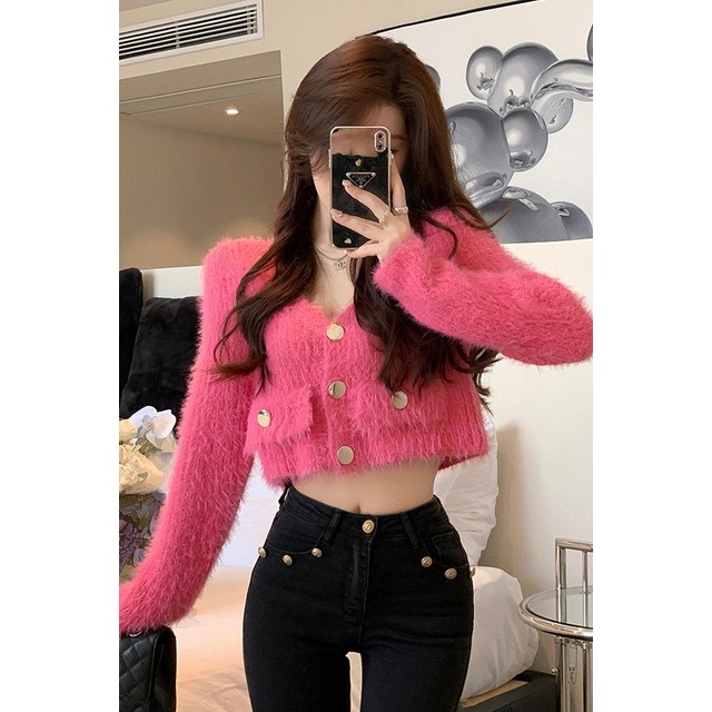 Áo Len Lửng Tay Dài Màu Trơn Đơn Giản Thời Trang Hàn Quốc