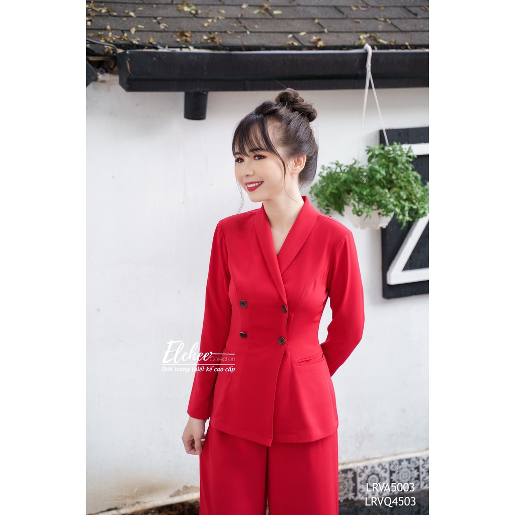 Áo vest công sở - Áo vest công sở màu đỏ dáng ôm, quần ống rộng thiết kế cao cấp Elchee Collection | BigBuy360 - bigbuy360.vn