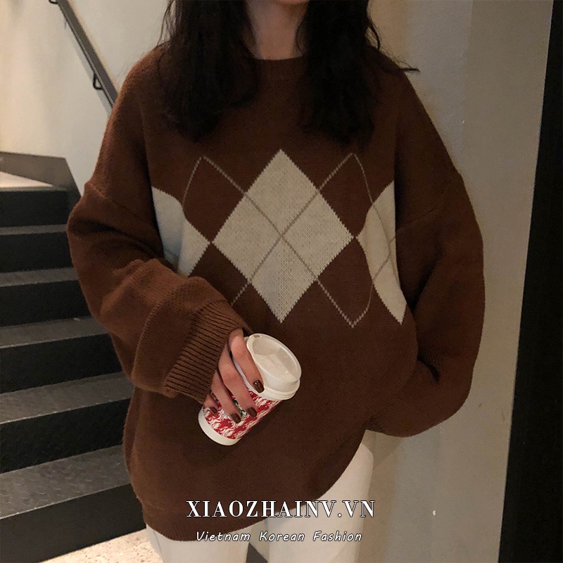 Xiaozhainv Áo Sweater Tay Dài Dáng Rộng Thời Trang Retro Hàn Quốc Cho Nữ