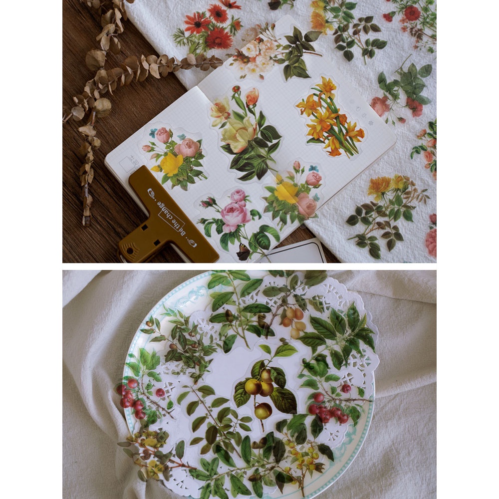 Set 40 miếng dán hình hoa lá dùng trang trí sổ tay (hoặc dùng làm phụ kiện chụp ảnh sản phẩm),v.v...