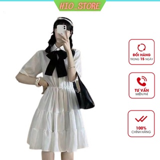 Đầm babydoll nơ buộc đầm nữ cộc tay vải đũi mịn dày dặn giá tốt q082