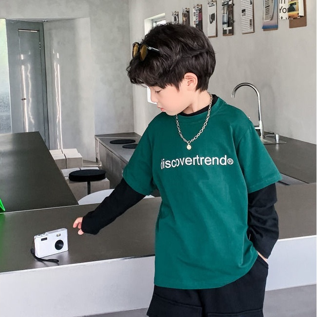 Áo Thun Tay Dài Giả Hai Lớp Phong Cách Hàn Quốc Thời Trang Xuân Thu Mới Cho Bé Trai