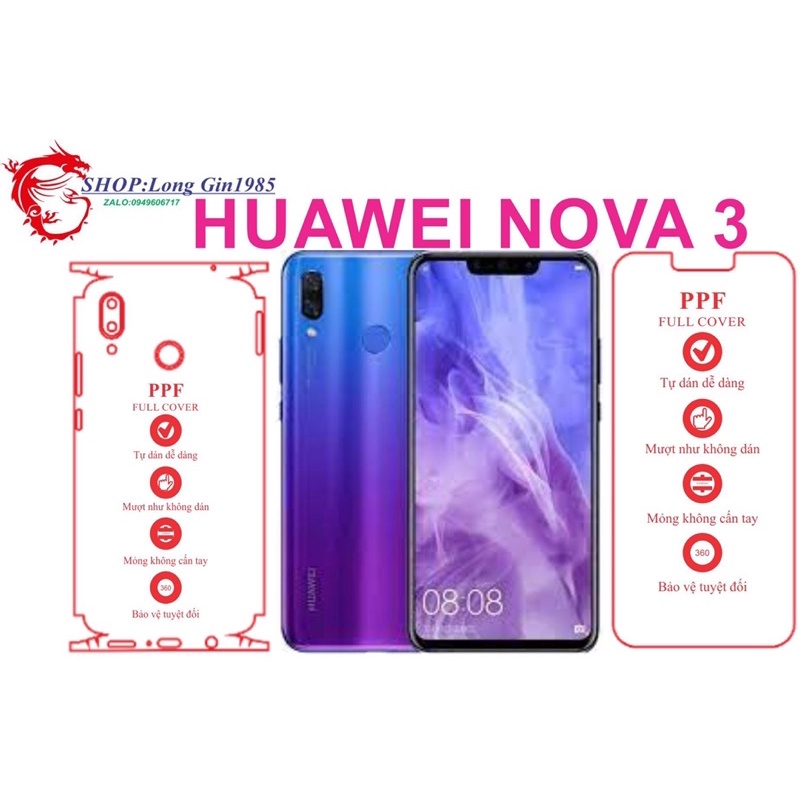 Huawei Nova 3 miếng dán trong Ppf mặt sau và mặt trước chống va đập chống trầy xước