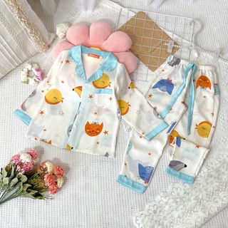 Bộ Ngủ Bé Gái Dài Tay, Bộ Pijama Lụa Mango In 3D Cao Cấp Cho Bé Gái Từ 12-39kg - Boody - BPN60