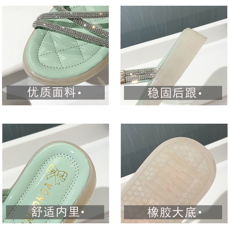 Two fairy style sandals for women 2022 new women's fashion slope heel Rhinestone tide versatile sandals for women to wear outside in summer