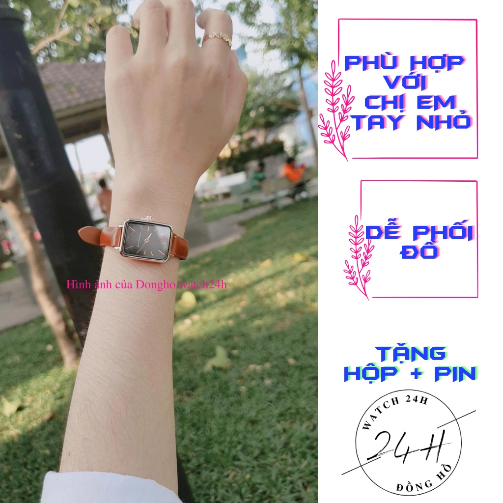 Đồng hồ nữ DVV , dây da mặt vuông dài size mini phong cách tiểu thư cực xinh | BigBuy360 - bigbuy360.vn