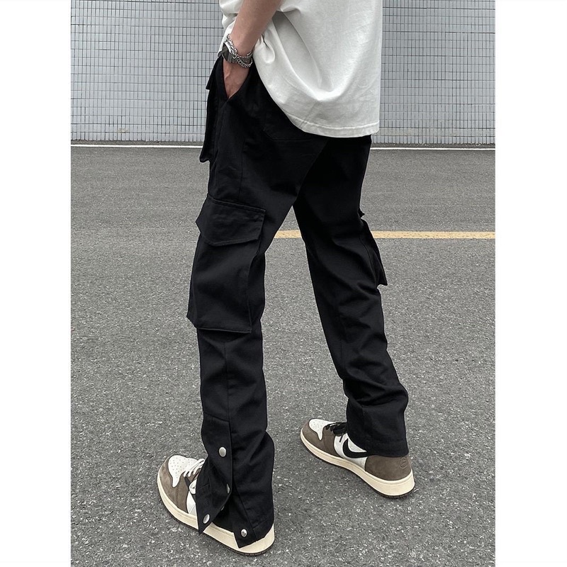 Cargo Pants - Quần Cargo Đen Bấm Nút Ống lưng chun unisex