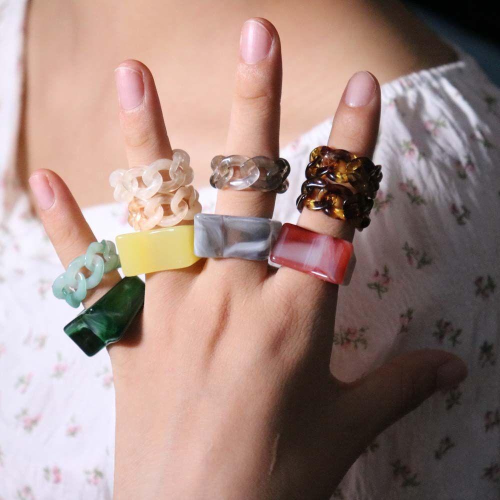 Nhẫn Acrylic Họa Tiết Hình Học Màu Sắc Ngọt Ngào Thanh Lịch|Nhẫn Đeo Tay Thời Trang Cá Tính