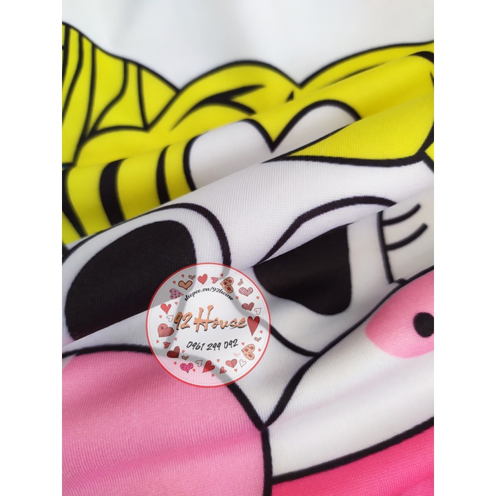 Bộ dài hoạt hình unisex quần jogger bo chun hai sọc nam nữ đều mặc được