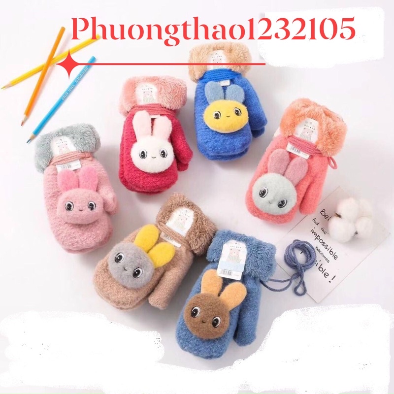 Gang tay, bao tay 2 lớp cổ lông siêu ấm xinh xắn cho bé 3-12 tuổi