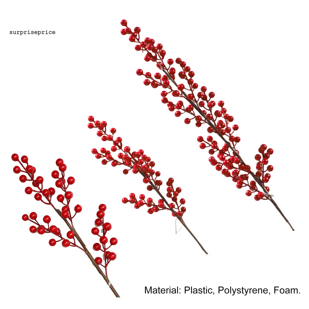 Cành hoa quả mọng nhân tạo màu đỏ dáng dài chống mòn trang trí bàn