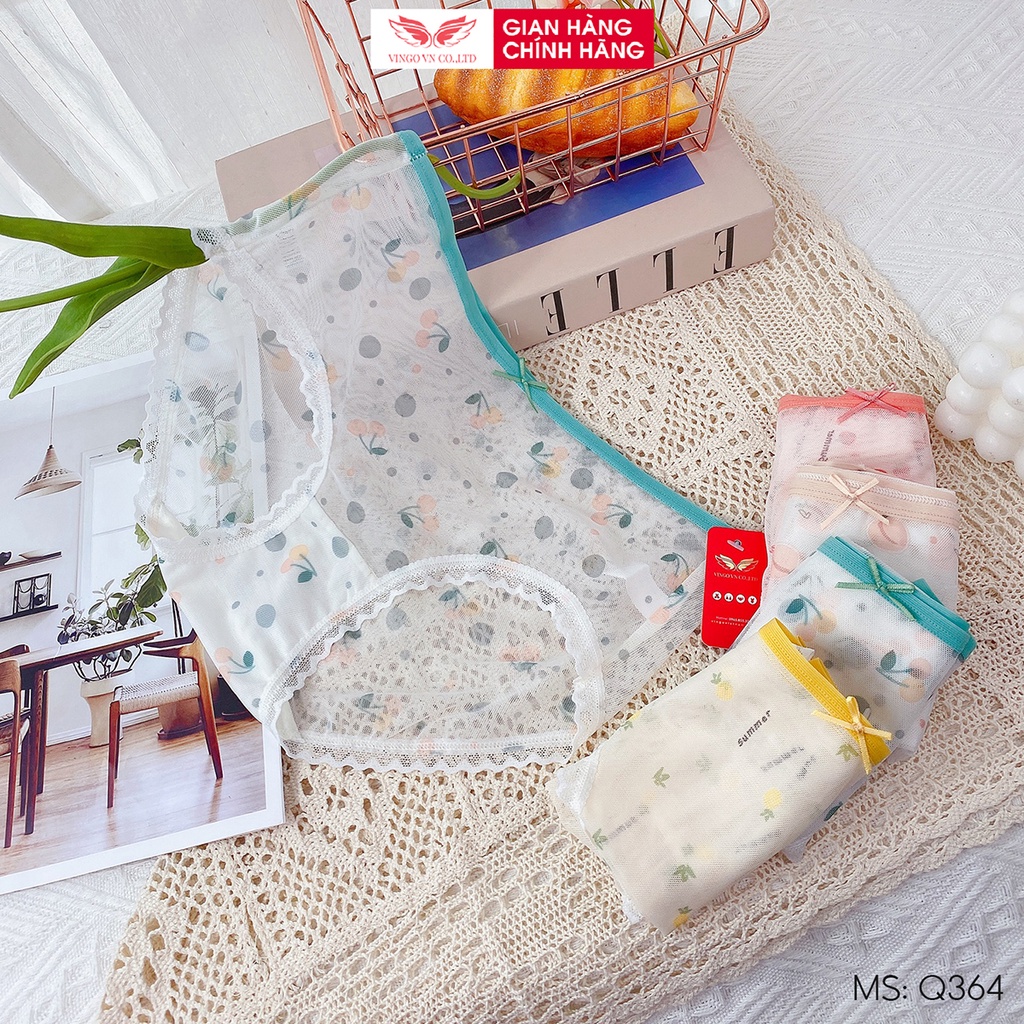 Quần lót nữ ren sheer xuyên thấu mỏng nhẹ sexy VINGO cạp vừa đáy 2 lớp cotton kháng khuẩn an toàn Q364 VNGO
