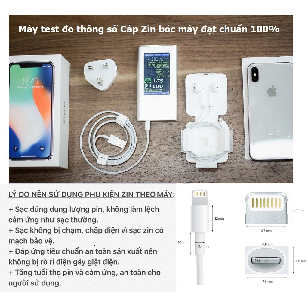 Cáp iPhone 7 Plus/X/XS Max Zin Bóc Máy - Cáp iPhone Chính Hãng Apple - Bảo Hành 12 Tháng Lỗi 1 Đổi 1