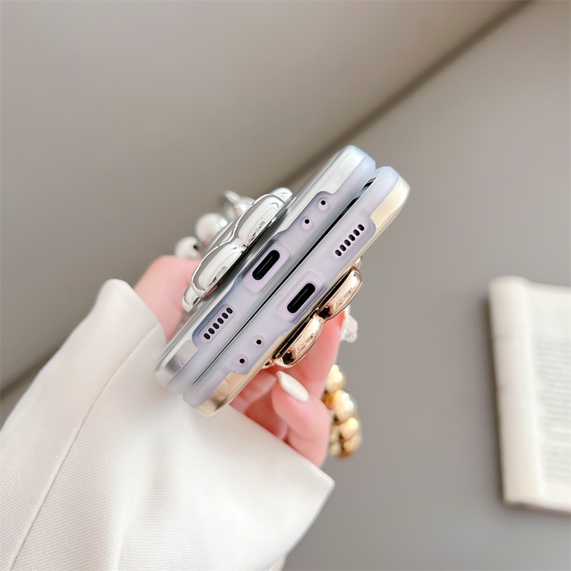 Ốp Điện Thoại Nắp Gập Chống Rơi Mạ Điện Có Vòng Tay In Hình Gấu Cho Samsung Galaxy Z Flip 3 Flip4 / 4