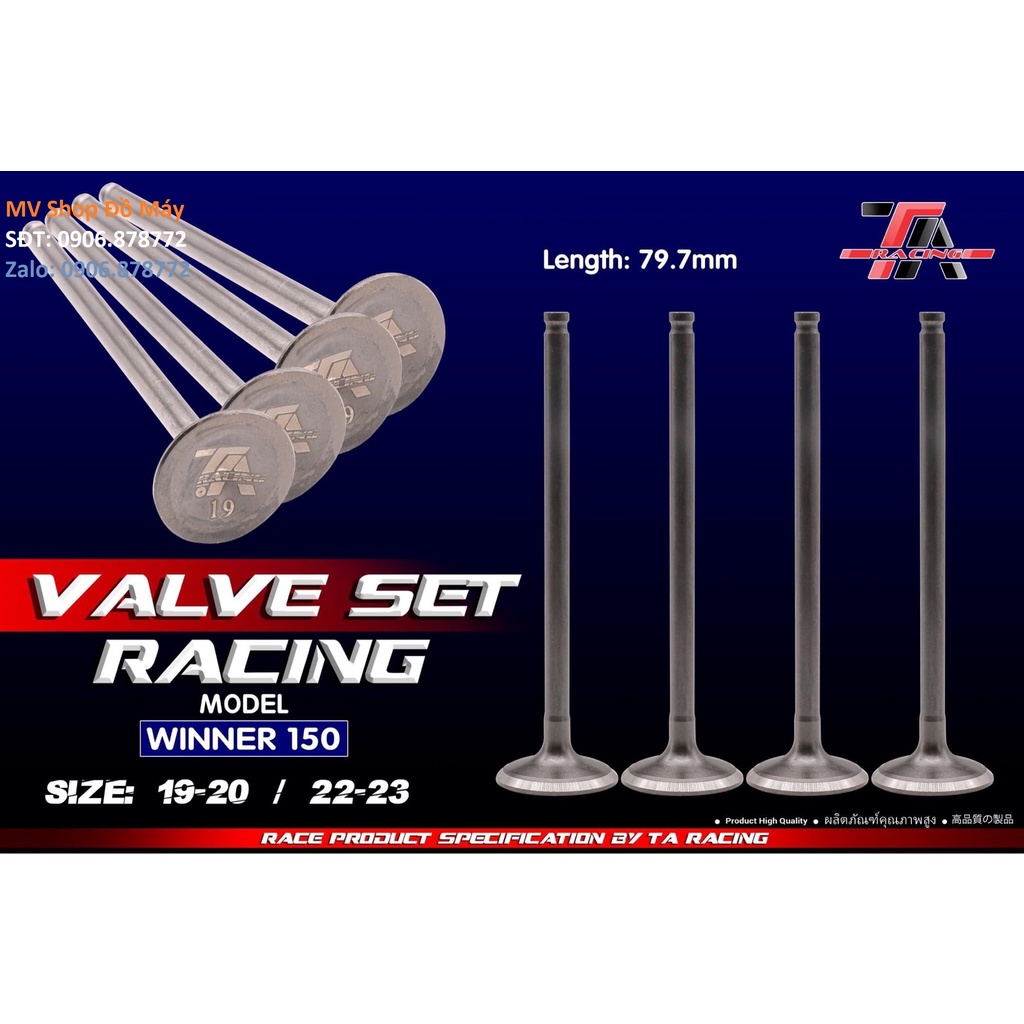 Xupap TA RACING thân 4.5 đủ size cho EX/WINNER/RAIDER. Loại chưa chích móng.