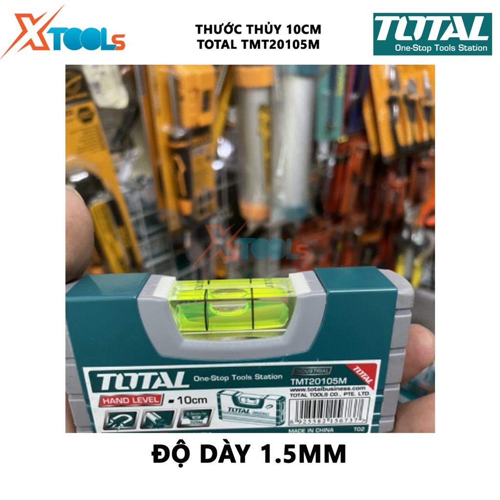 Thước thủy từ tính TOTAL TMT20105M | thước thủy nam châm Chiều dài 10cm, Tiêu chuẩn VPA, Độ dày 1,5mm, Lọ thủy ngân chốn
