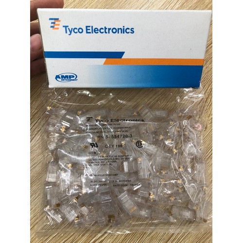 Hạt Bấm Mạng AMP RJ45 Hạt Mạng Xuyên Thấu Hộp 100 Chiếc Loại Tốt Giao Ngẫu Nhiên Mẫu Vỏ Hộp ARIGATO