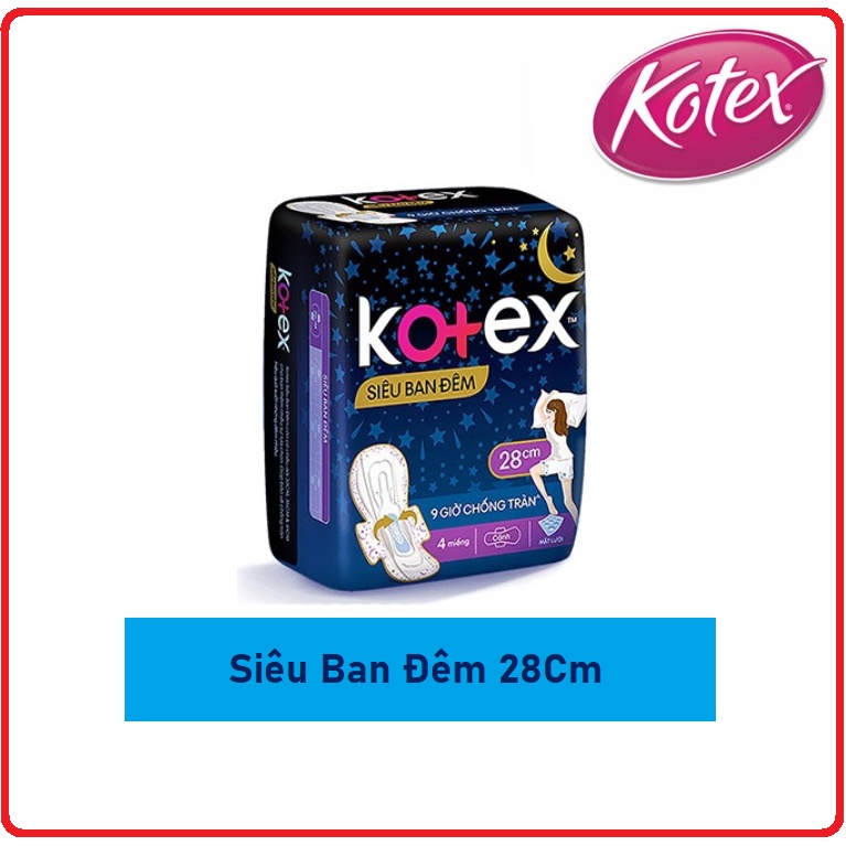 Combo Lốc 8 Gói Băng Vệ Sinh KOTEX Siêu Ban Đêm Gói 4 Miếng 28cm &amp; 3 Miếng 35cm